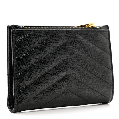 Saint Laurent Grain De Poudre Matelasse Chevron Monogram Zipped Two-Part Wallet Black 3 of 6