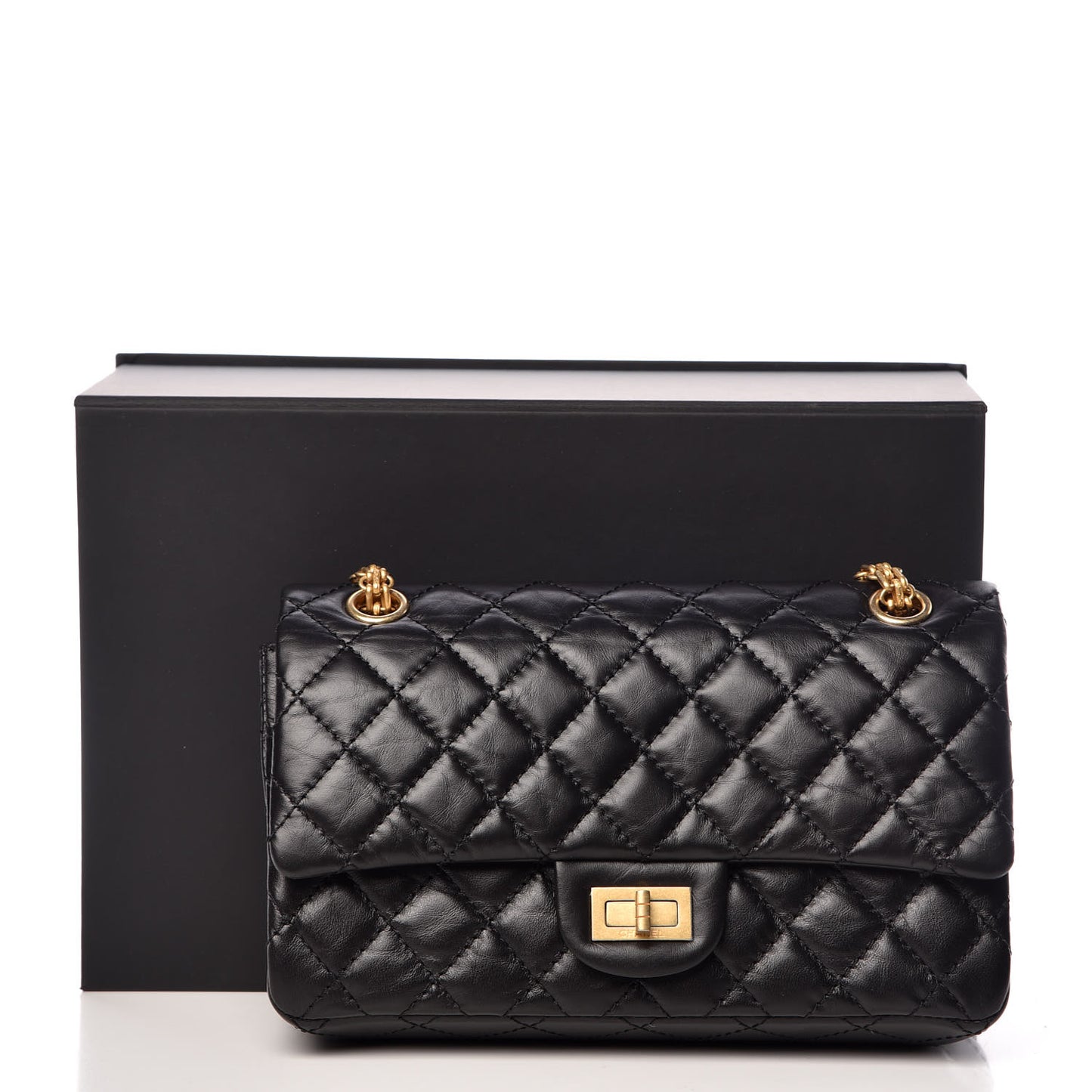 Aged Calfskin Quilted 2.55 Reissue 225 Flap Black