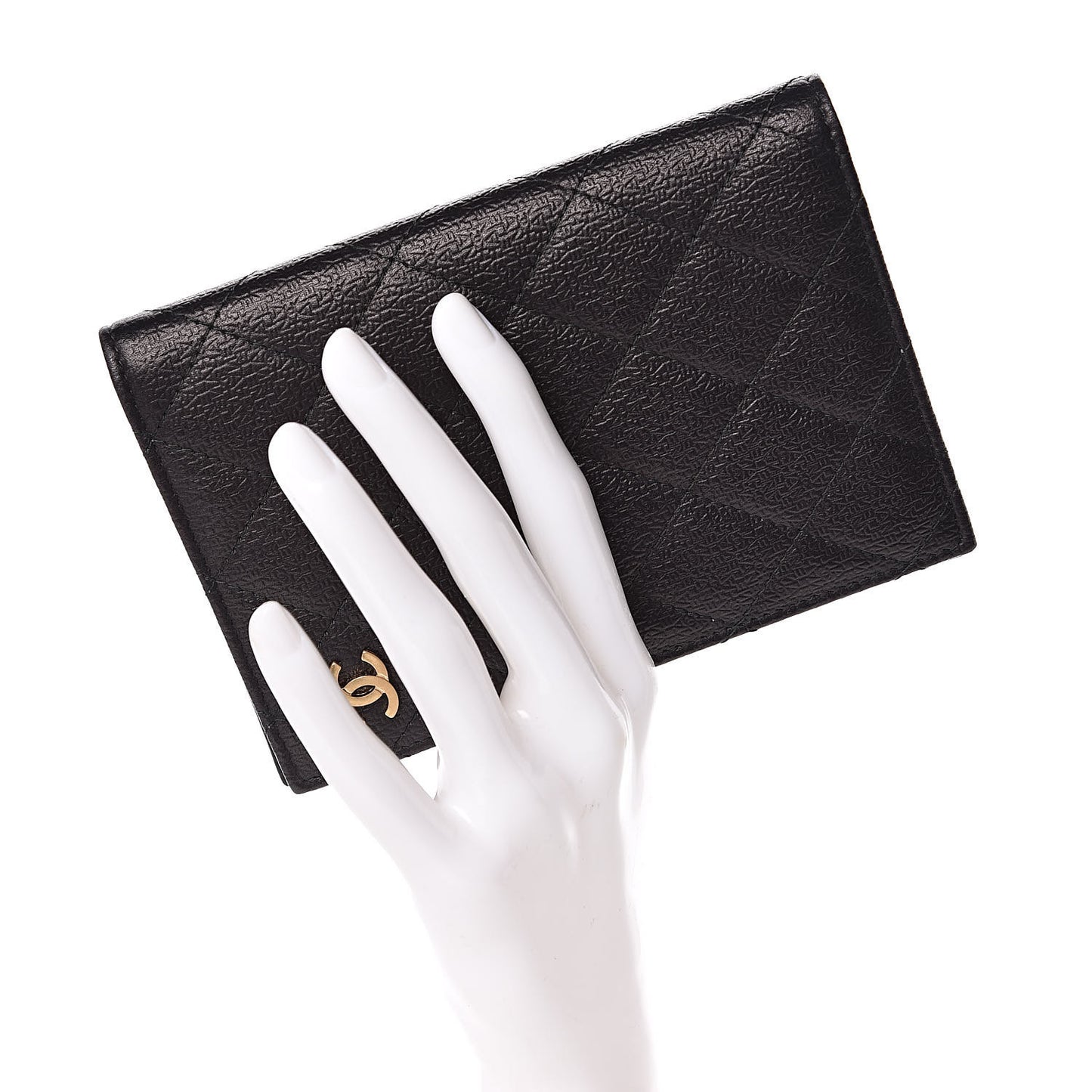 Letter Calfskin Embossed Quilted Passport Holder Black