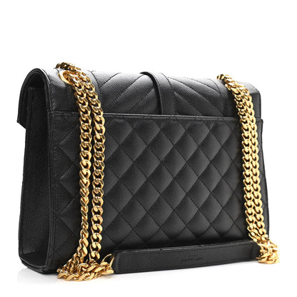 Saint Laurent Grain De Poudre Textured Mixed Matelasse Triquilt Medium Monogram Satchel Black 3 of 11