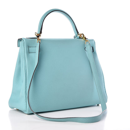 Hermes Togo Kelly Retourne 32 Bleu Atoll 3 of 33