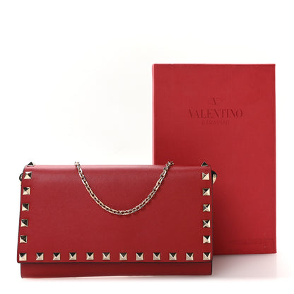 Valentino Garavani Vitello Small Rockstud Flap Wallet on Chain Red 11 of 11
