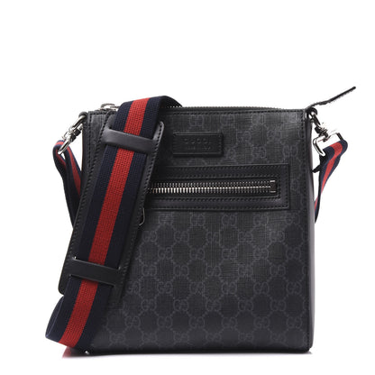 Gucci GG Supreme Monogram Web Small Flat Messenger Bag Black Grey 1 of 8