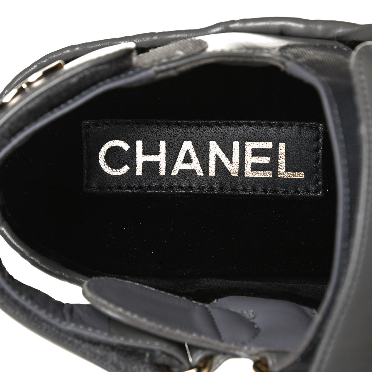 Shiny Calfskin Logo Platform Sandals 38 Grey