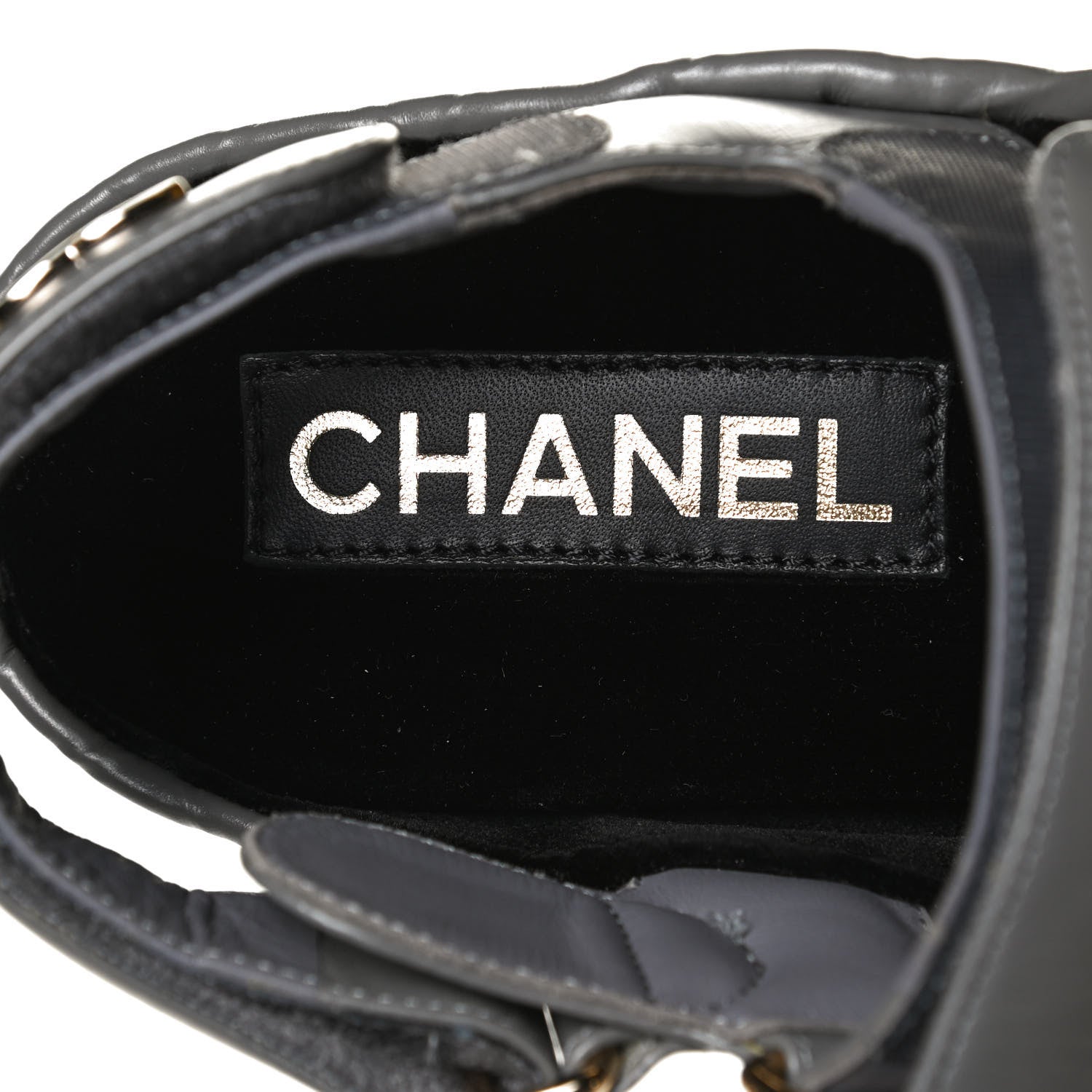Chanel Shiny Calfskin Logo Platform Sandals 38 Grey 9 of 12