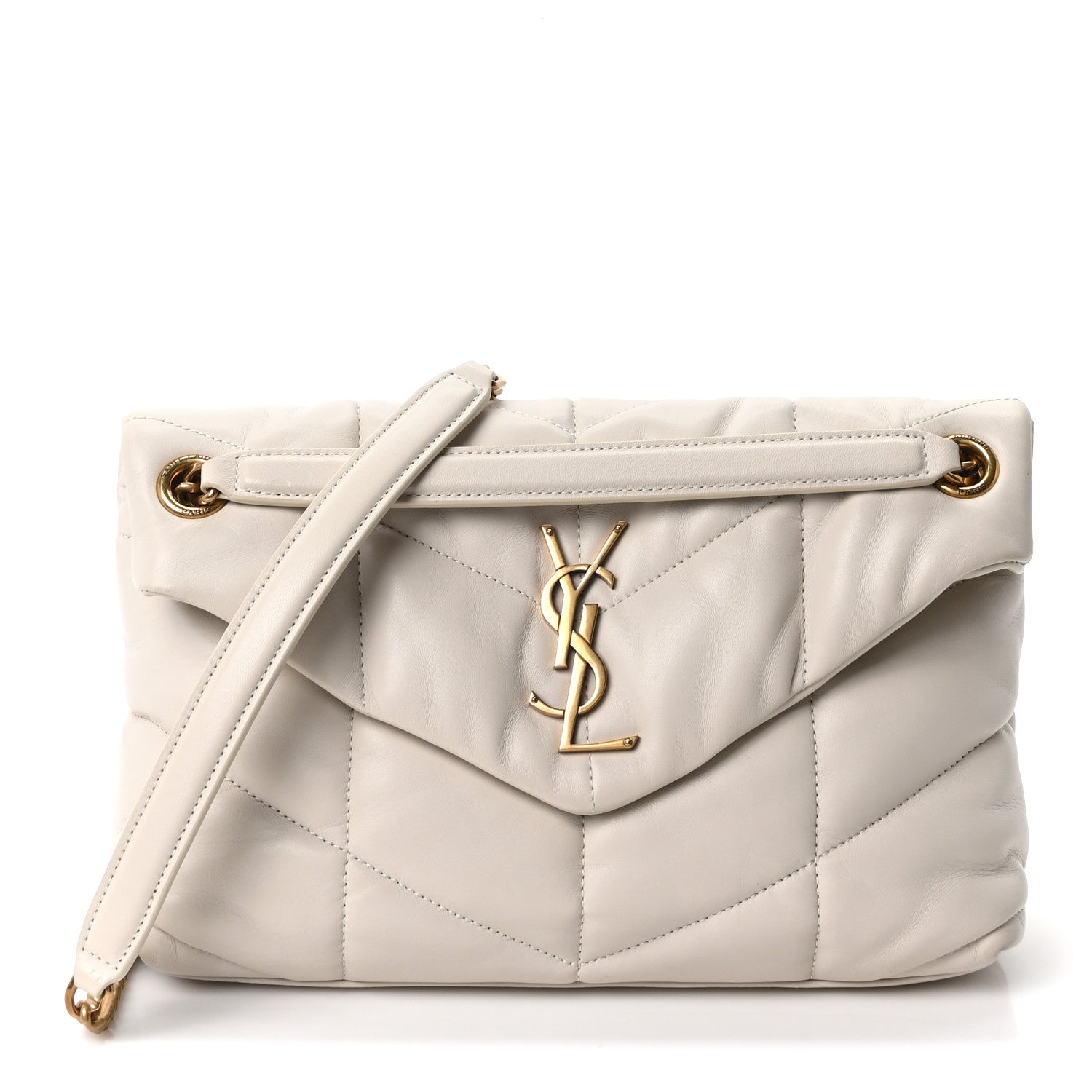Saint Laurent Lambskin Quilted Small Loulou Puffer Monogram Chain Satchel Blanc Vintage 1 of 11