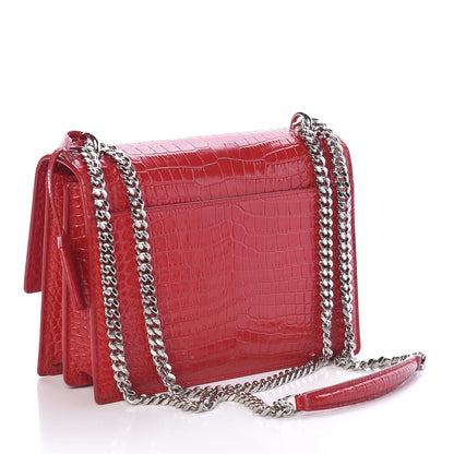 Saint Laurent Calfskin Crocodile Embossed Medium Monogram Sunset Rouge Eros 3 of 8