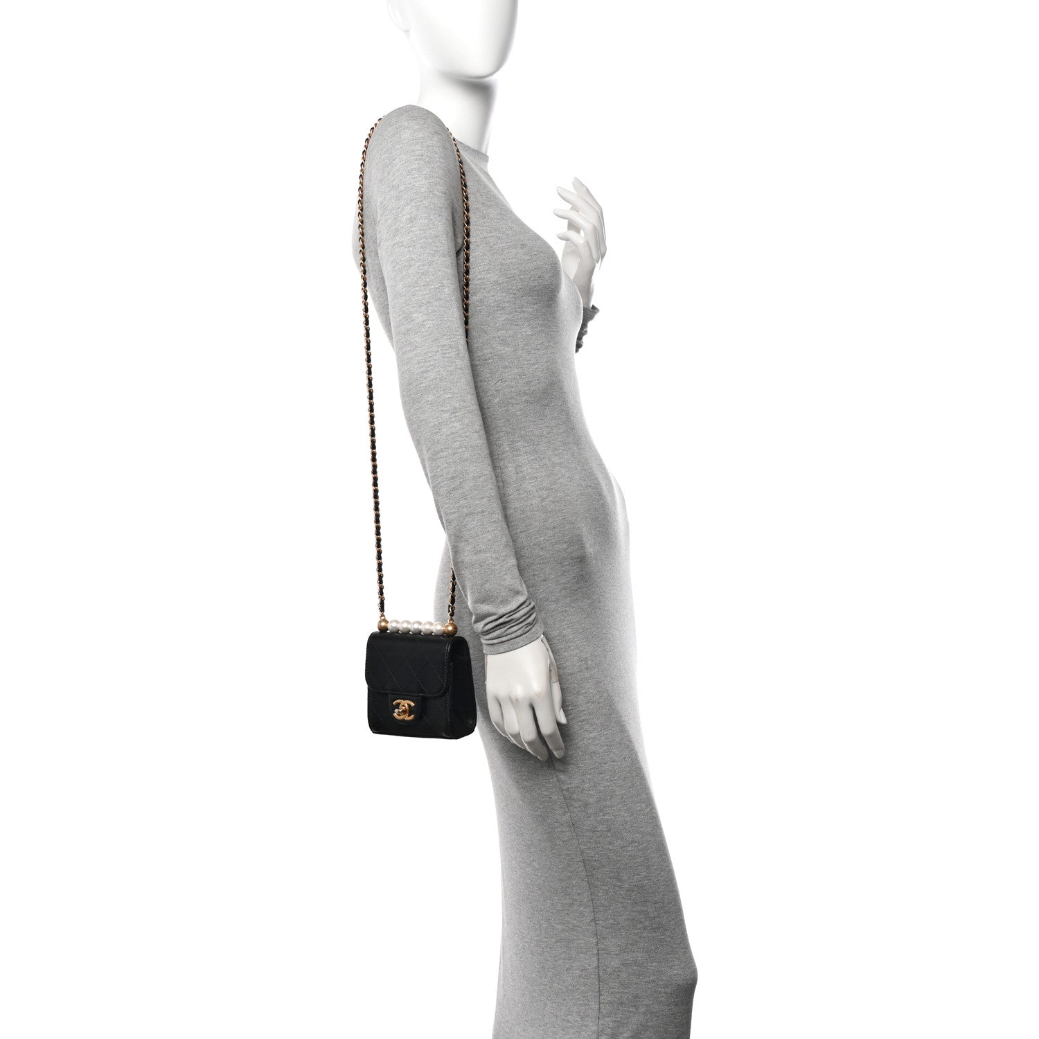 Chanel Goatskin Chic Pearls Clutch On Chain Black 2 of 11