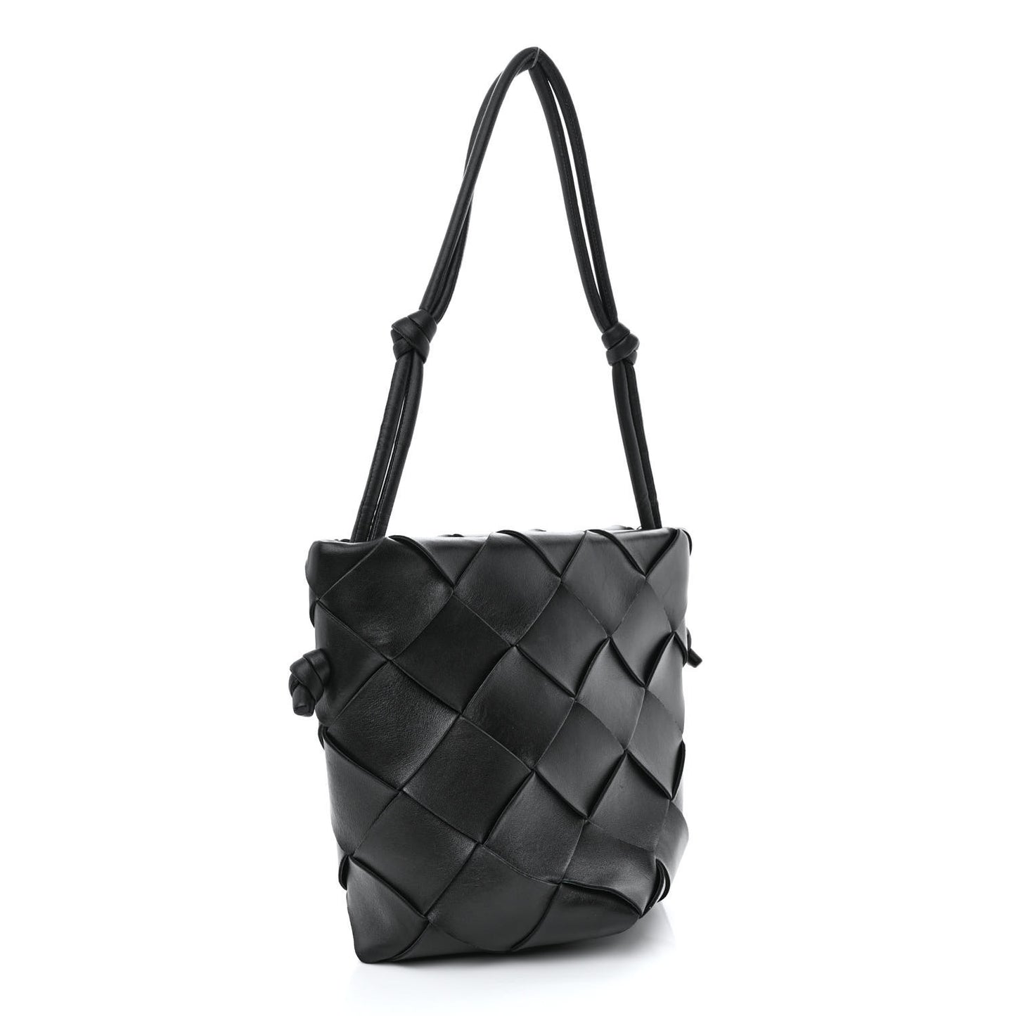 Nappa Maxi Intrecciato Clasp Bucket Bag Black