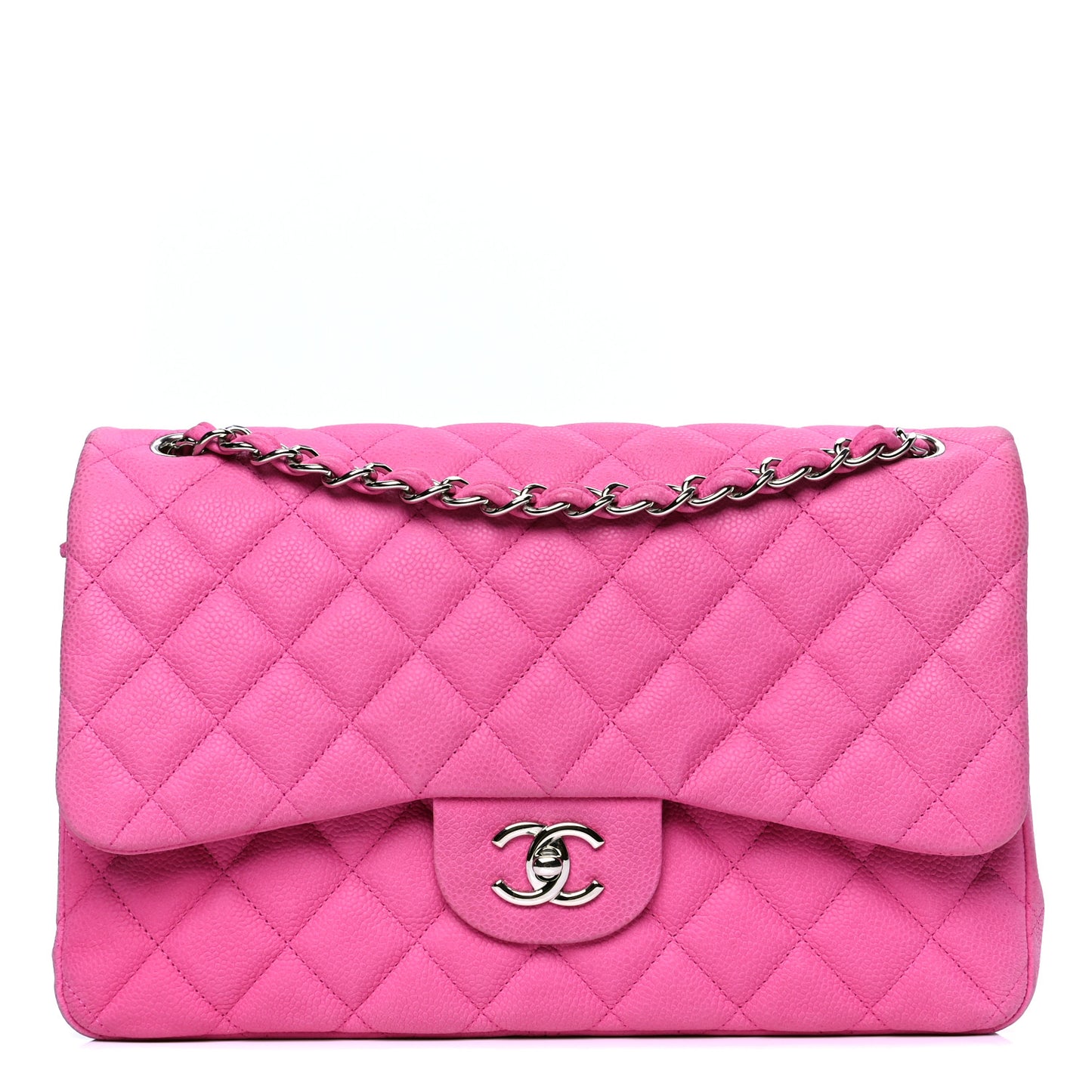Iridescent Caviar Quilted Jumbo Double Flap Pink