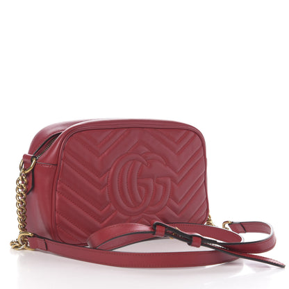 Gucci Calfskin Matelasse Small GG Marmont Chain Shoulder Bag Hibiscus Red 2 of 9
