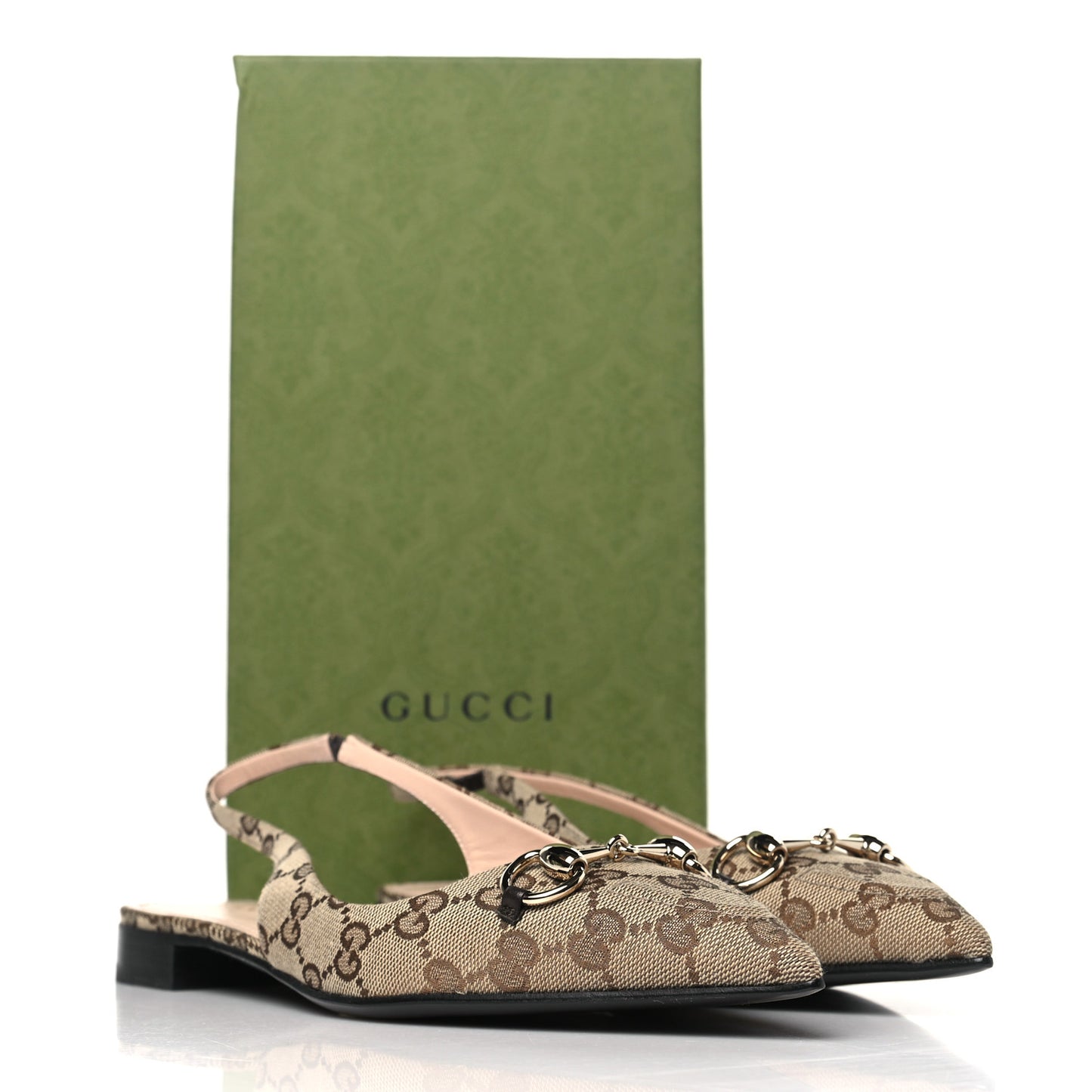 Monogram Horsebit Womens Slingback Ballet Flat 39.5 Beige Ebony Cocoa