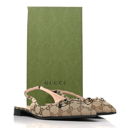 Gucci Monogram Horsebit Womens Slingback Ballet Flat 39.5 Beige Ebony Cocoa 9 of 9
