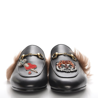Gucci Calfskin Fur Crystal Tiger Embroidered Princetown Slippers 40 Black 2 of 8