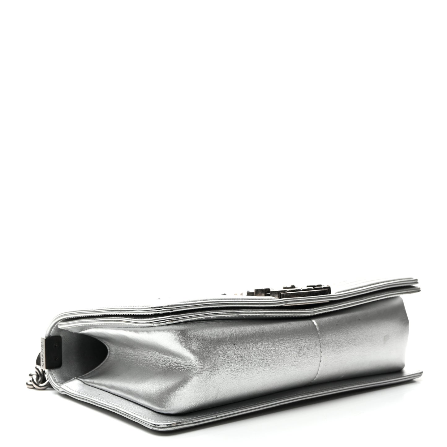 Metallic Lambskin Embellished Medium Boy Flap Silver