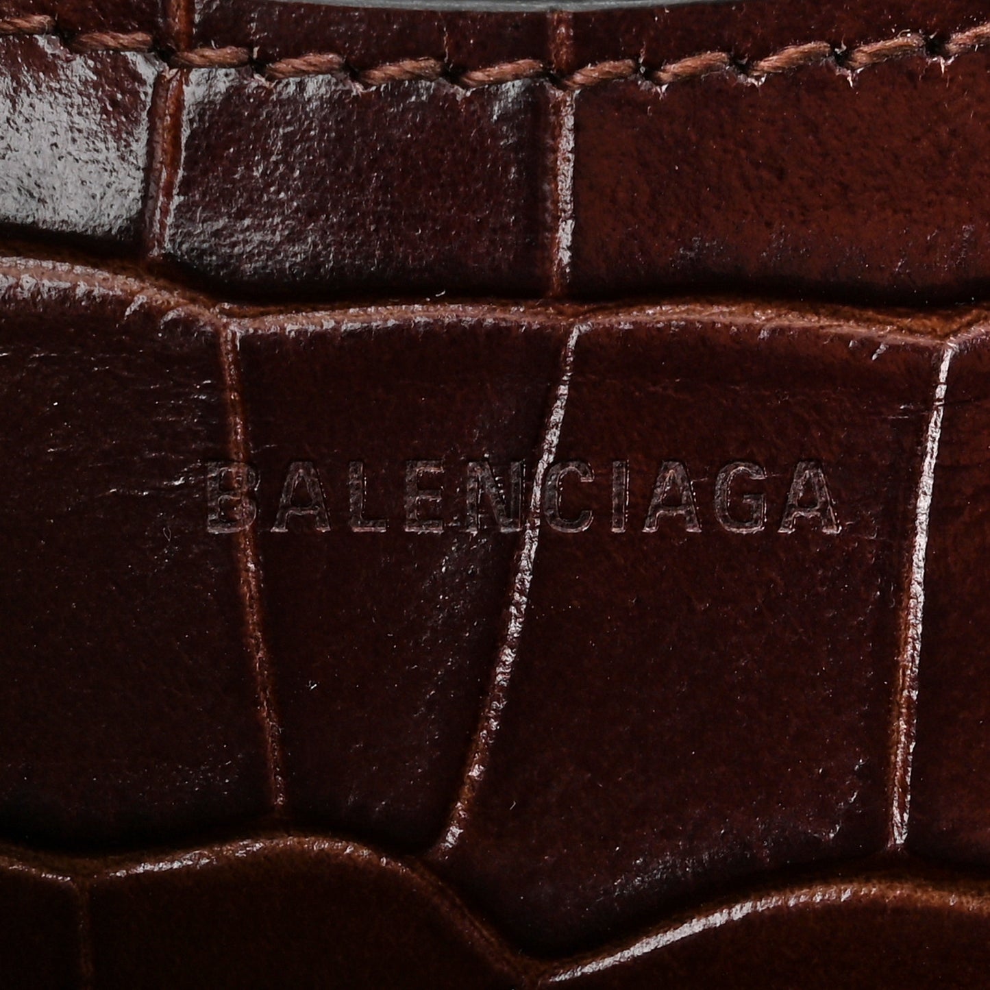 Semi Shiny Calfskin Crocodile Embossed Neo Classic Gold Hardware Mini City Dark Brown