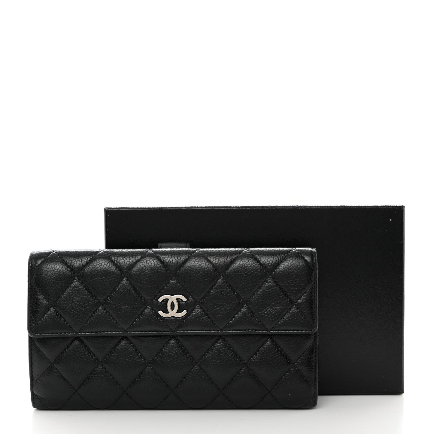 Caviar Quilted CC Long Double Wallet Black