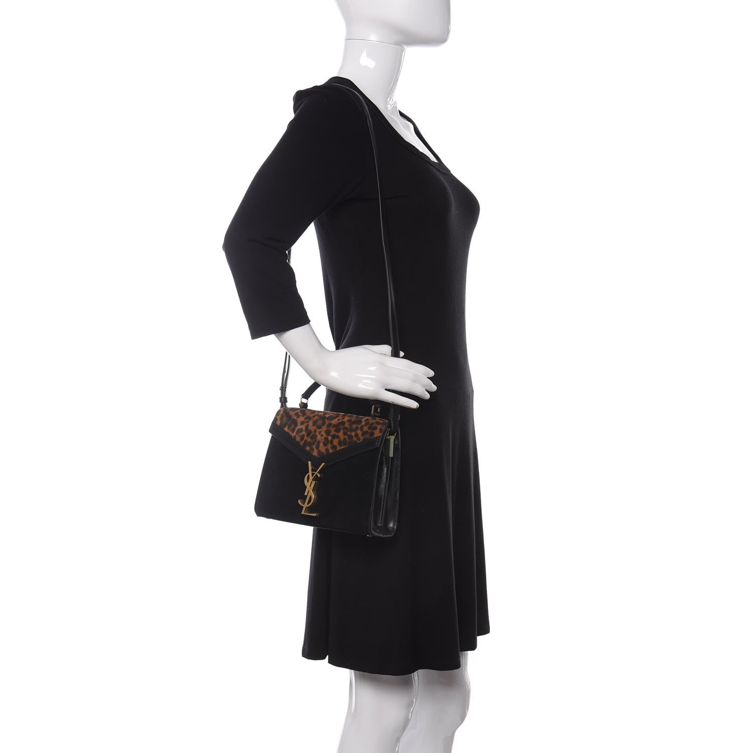 Saint Laurent Suede Leopard Print Mini Classic Monogram Cassandra Top Handle Manto Naturale Black 2 of 11