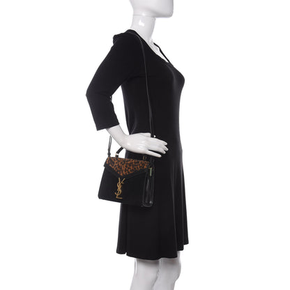 Saint Laurent Suede Leopard Print Mini Classic Monogram Cassandra Top Handle Manto Naturale Black 2 of 11