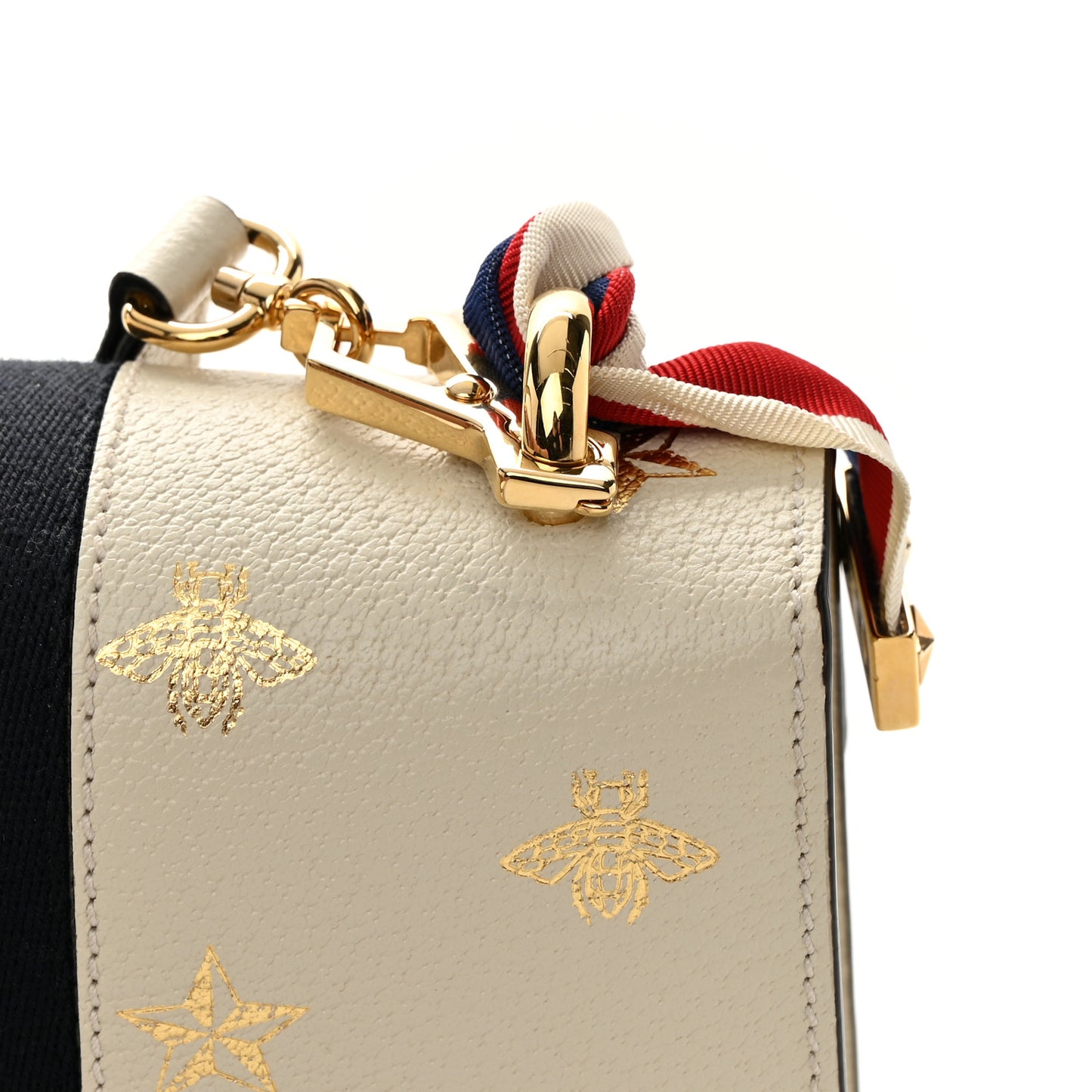 Textured Calfskin Bee Star Print Small Sylvie Shoulder Bag Mystic White