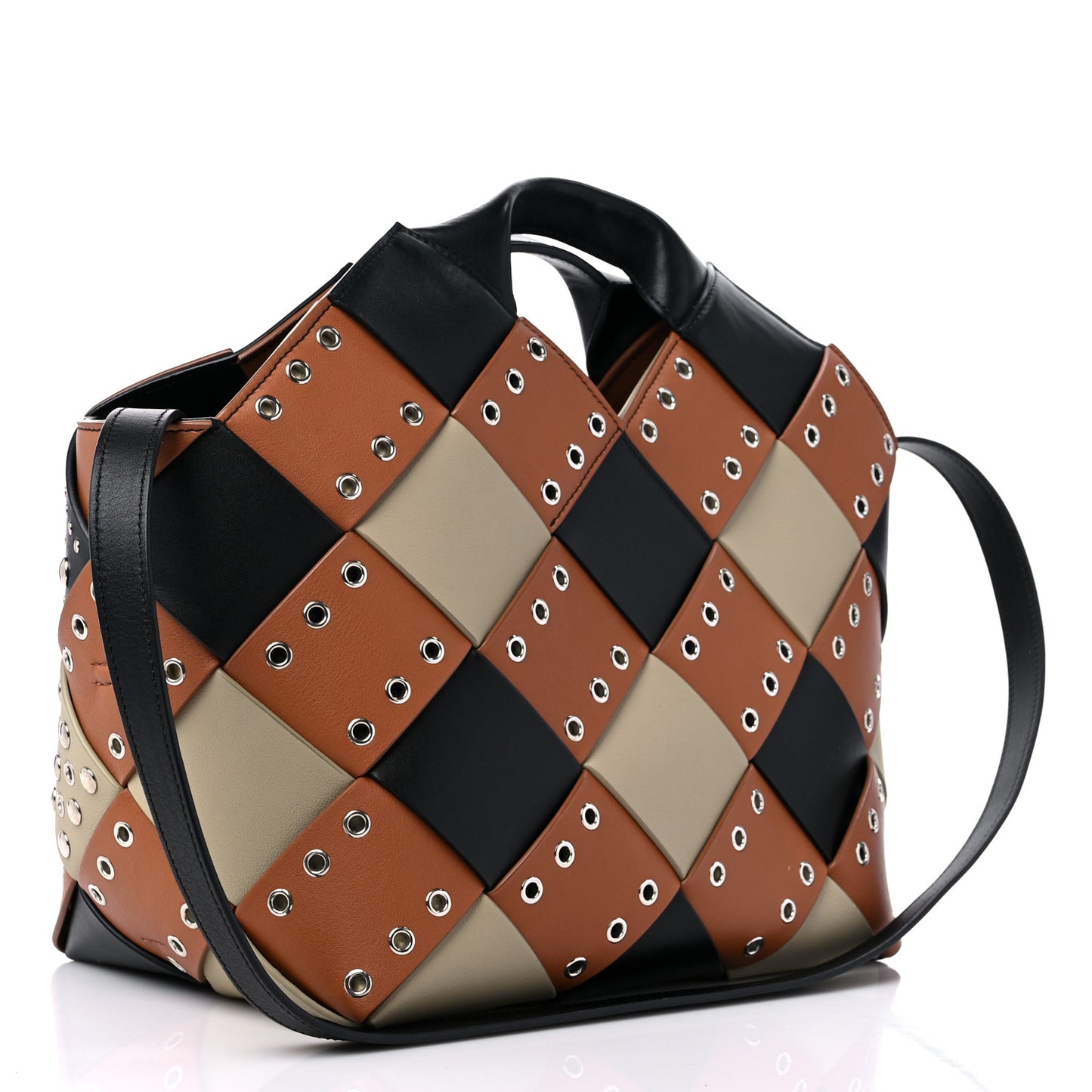 Calfskin Woven Studded Basket Surplus Bag Multicolor