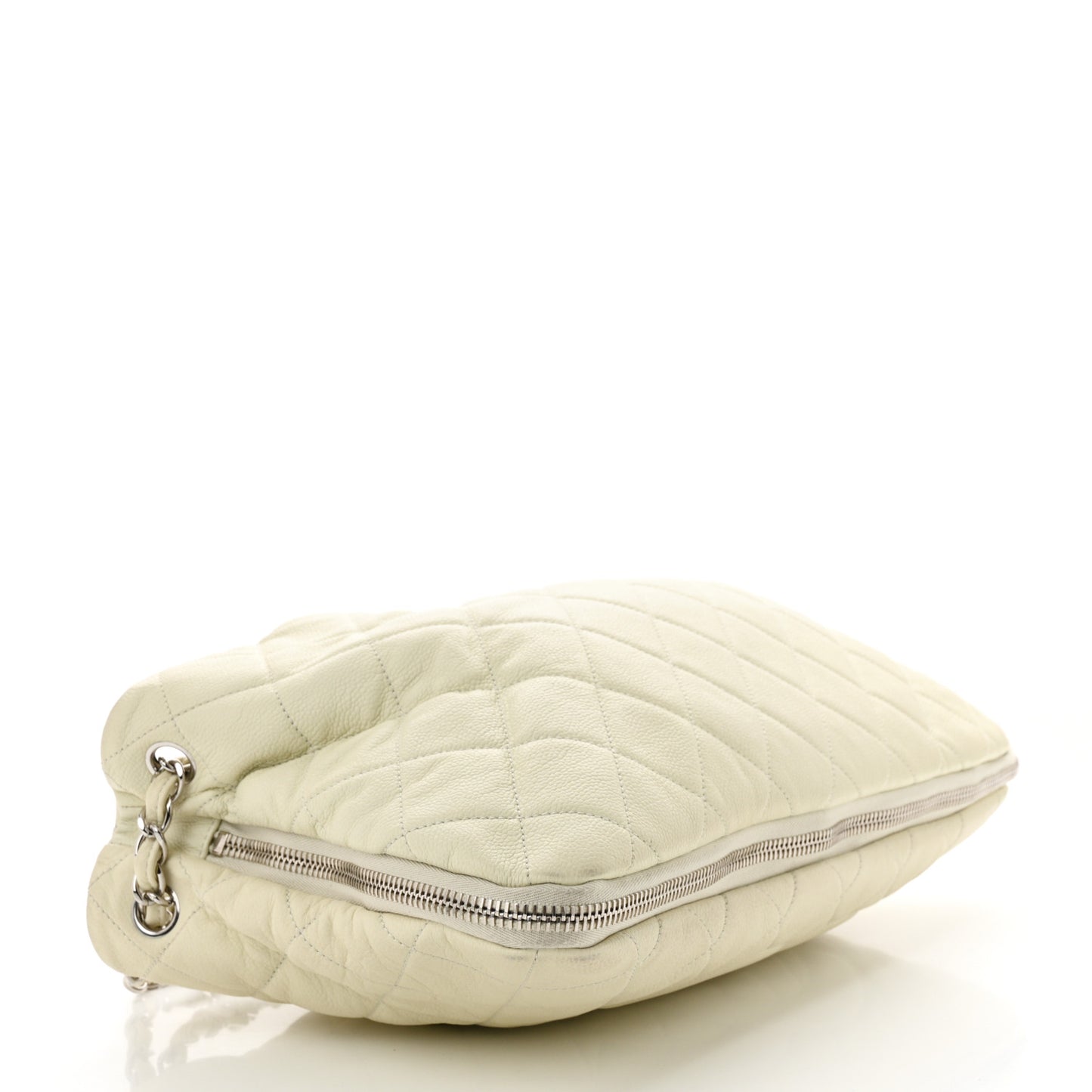 Caviar Quilted Expandable Zip Shoulder Bag White
