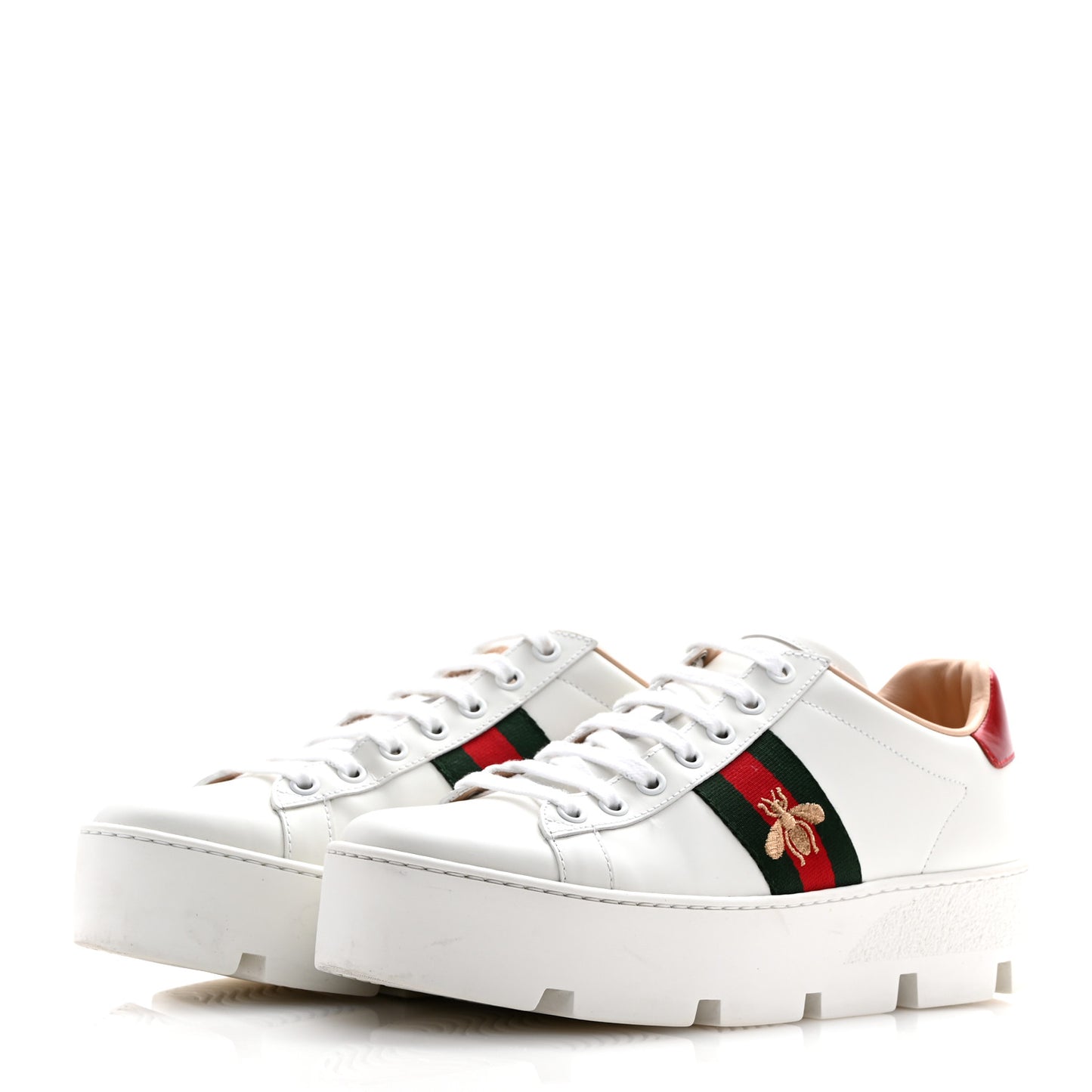 Calfskin Web Bee Embroidered Womens Ace Platform Sneakers 39 White