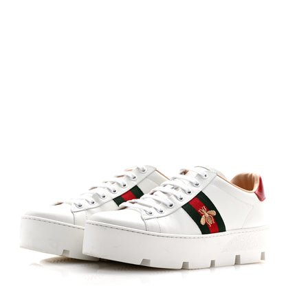 Gucci Calfskin Web Bee Embroidered Womens Ace Platform Sneakers 39 White 4 of 9