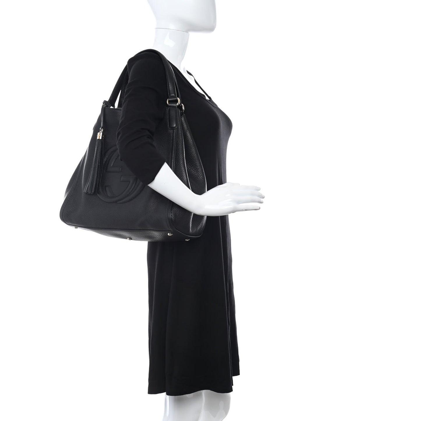 Pebbled Calfskin Large Soho Shoulder Bag Black