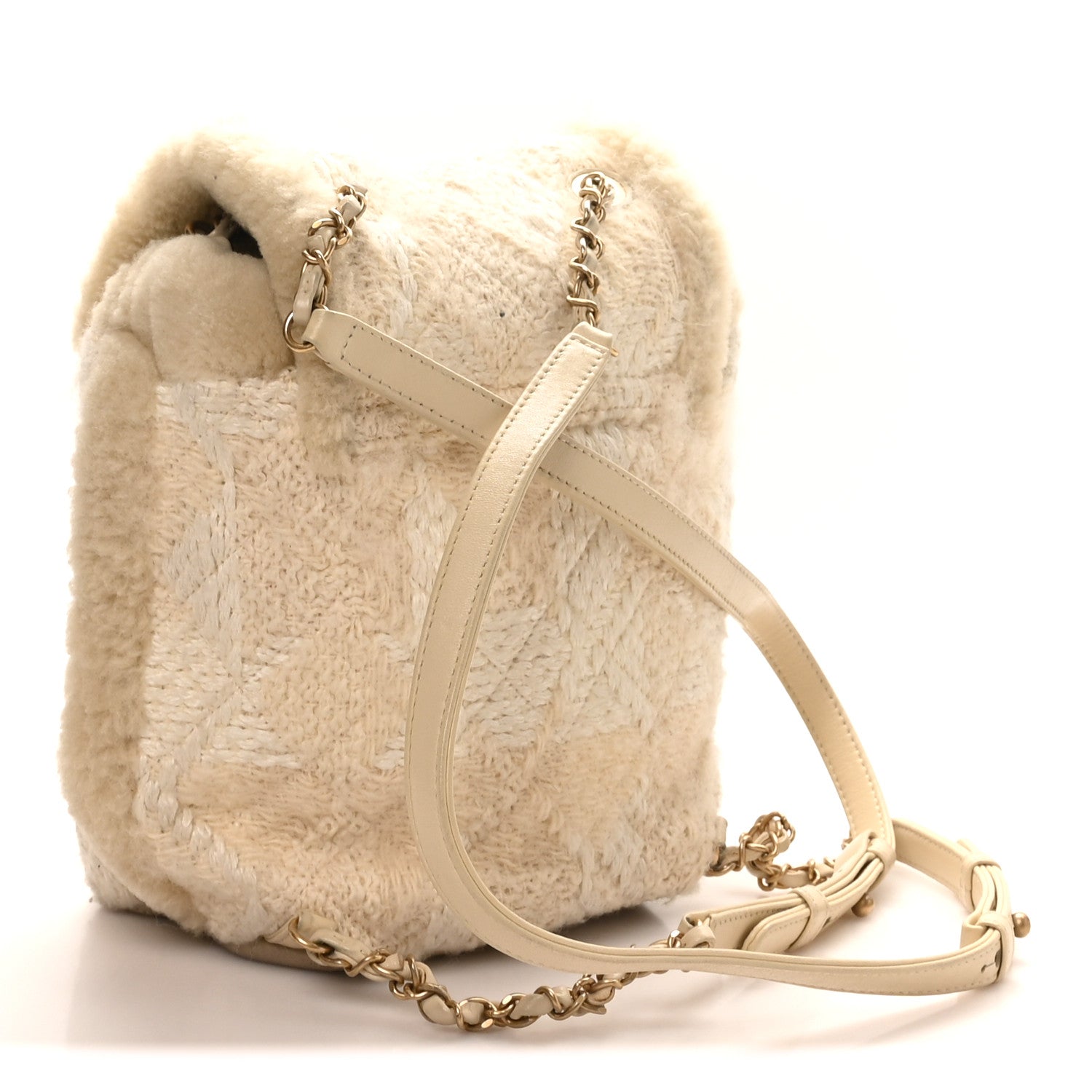 Chanel Tweed Shearling Quilted CC Backpack White 2 of 9
