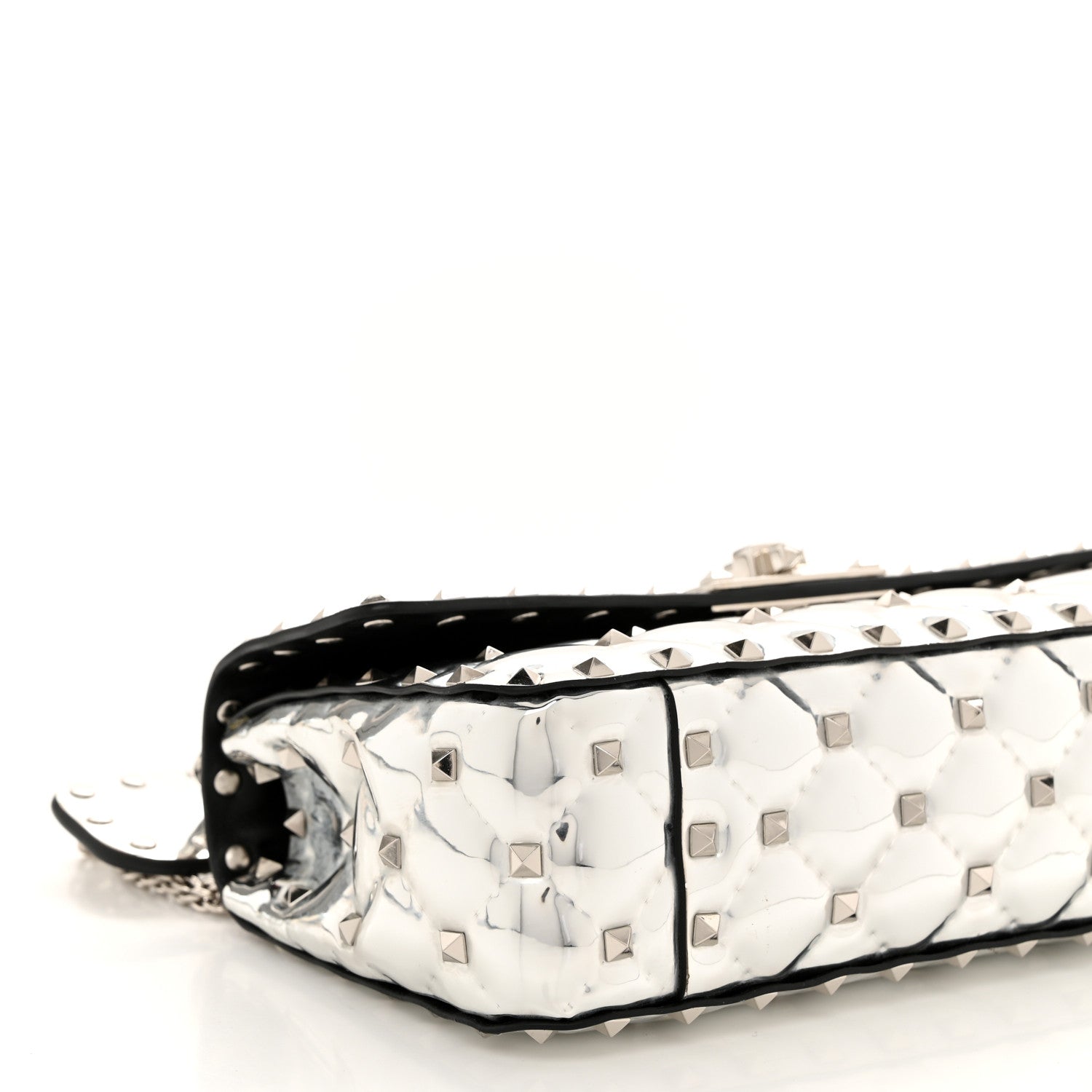 Valentino Garavani Metallic Patent Quilted Small Rockstud Spike Shoulder Bag Silver 8 of 9