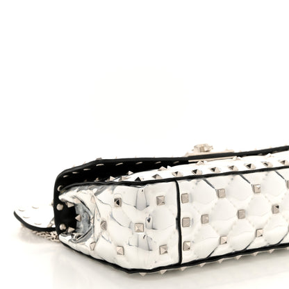 Valentino Garavani Metallic Patent Quilted Small Rockstud Spike Shoulder Bag Silver 8 of 9