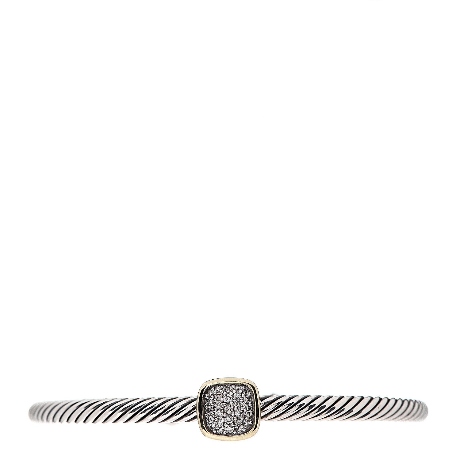 David Yurman Sterling Silver 18K Yellow Gold Diamond 4mm Noblesse Cable Bracelet 1 of 3
