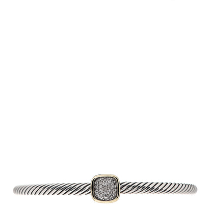 David Yurman Sterling Silver 18K Yellow Gold Diamond 4mm Noblesse Cable Bracelet 1 of 3