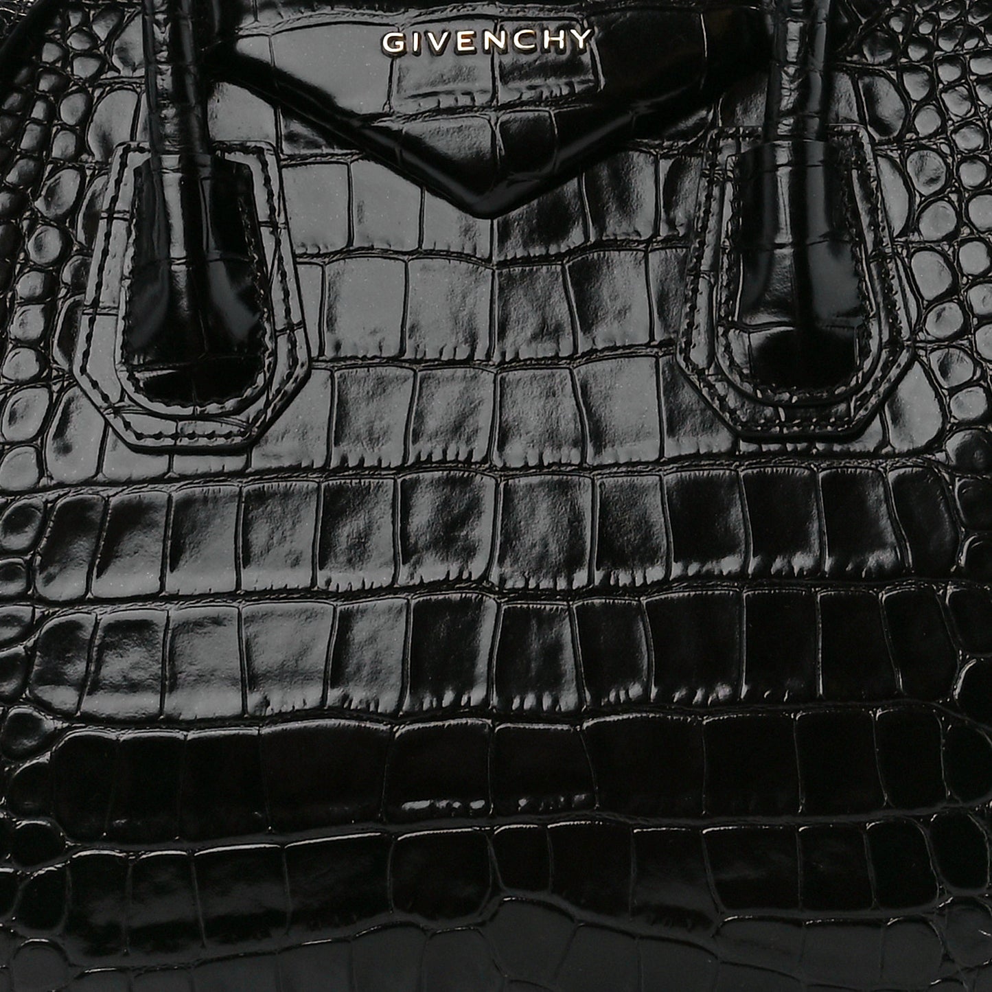 Calfskin Crocodile Embossed Small Antigona Black