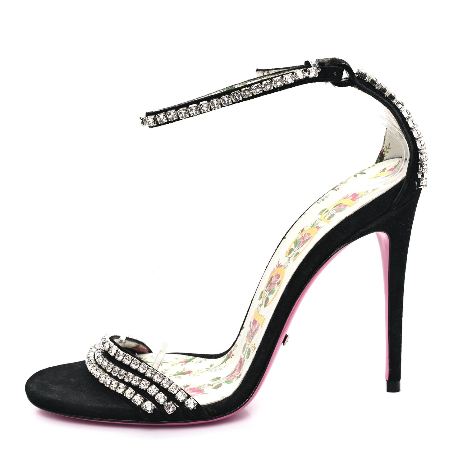 Kid Scamosciato Crystal Ankle Strap High Heel Sandals 36.5 Black