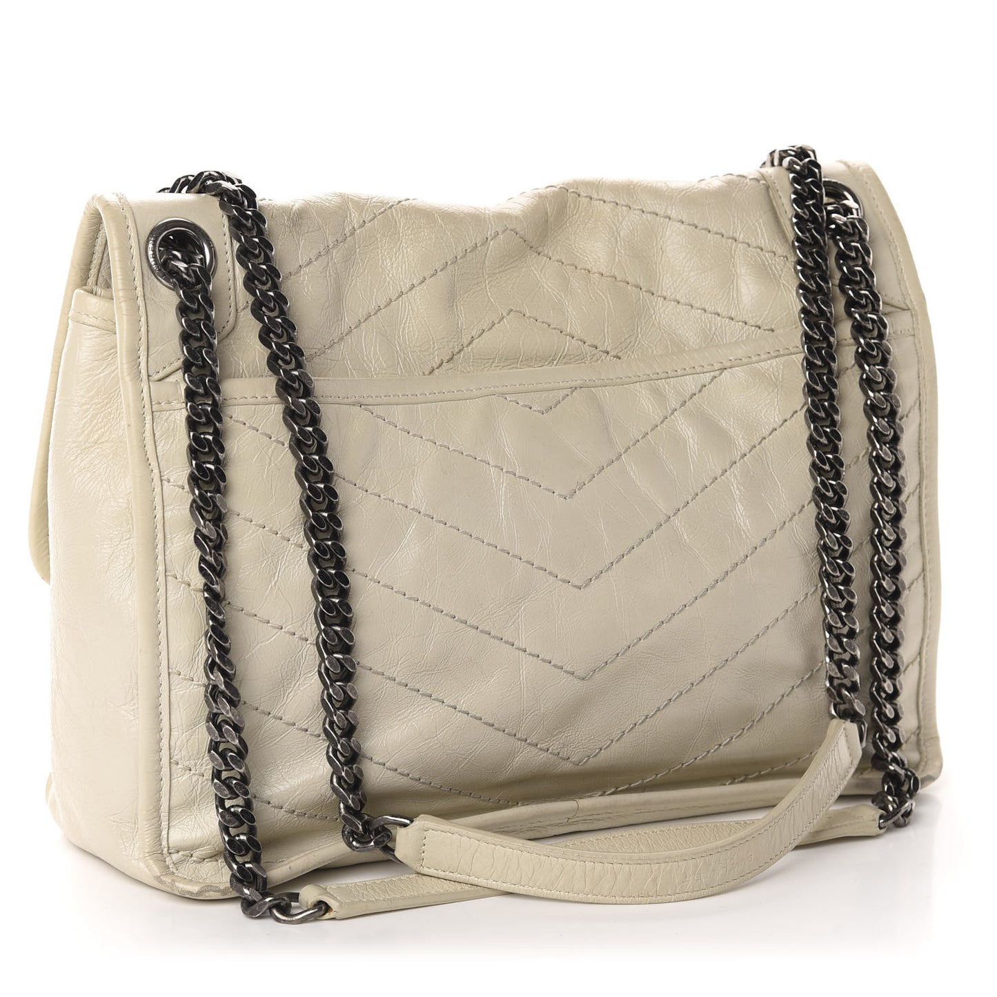 Crinkled Calfskin Matelasse Monogram Medium Niki Chain Satchel Ivory