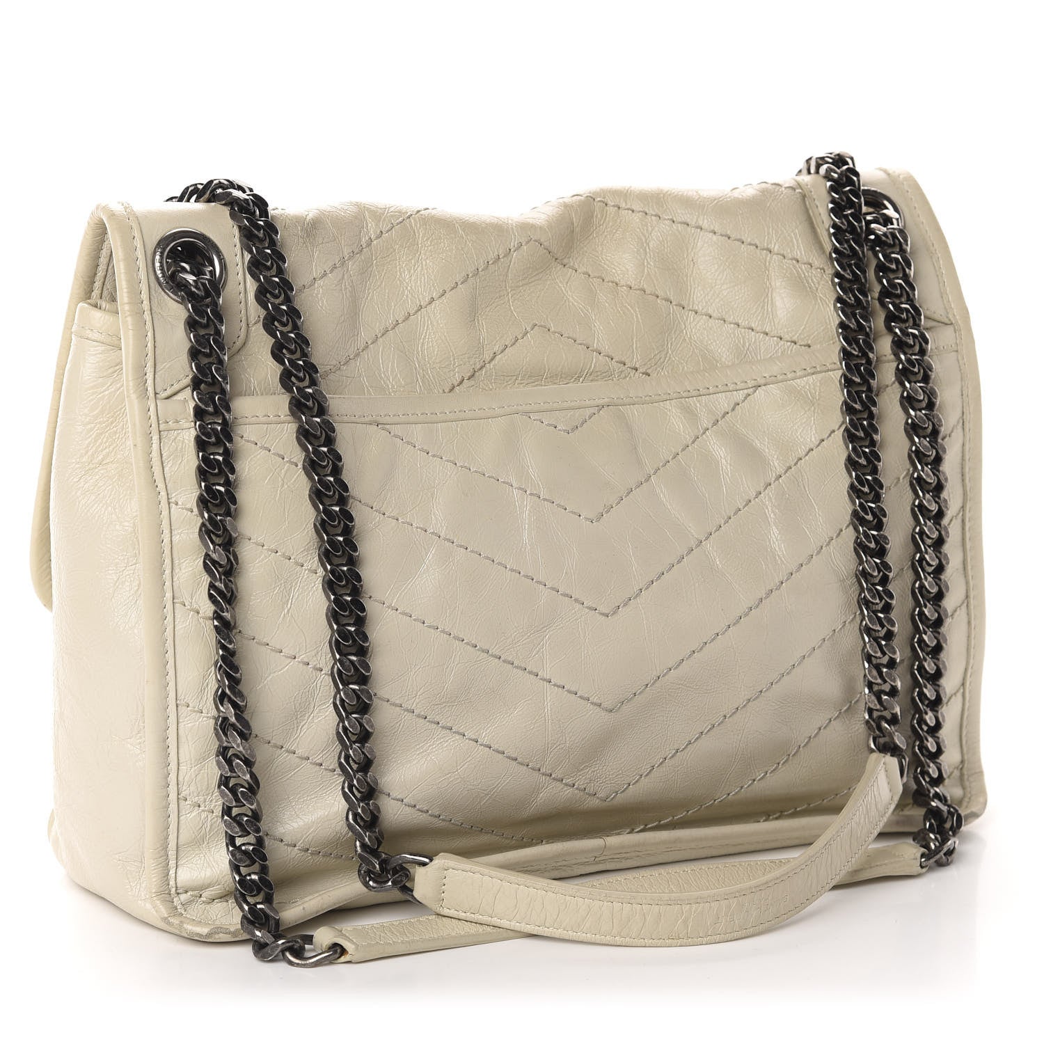 Saint Laurent Crinkled Calfskin Matelasse Monogram Medium Niki Chain Satchel Ivory 3 of 17