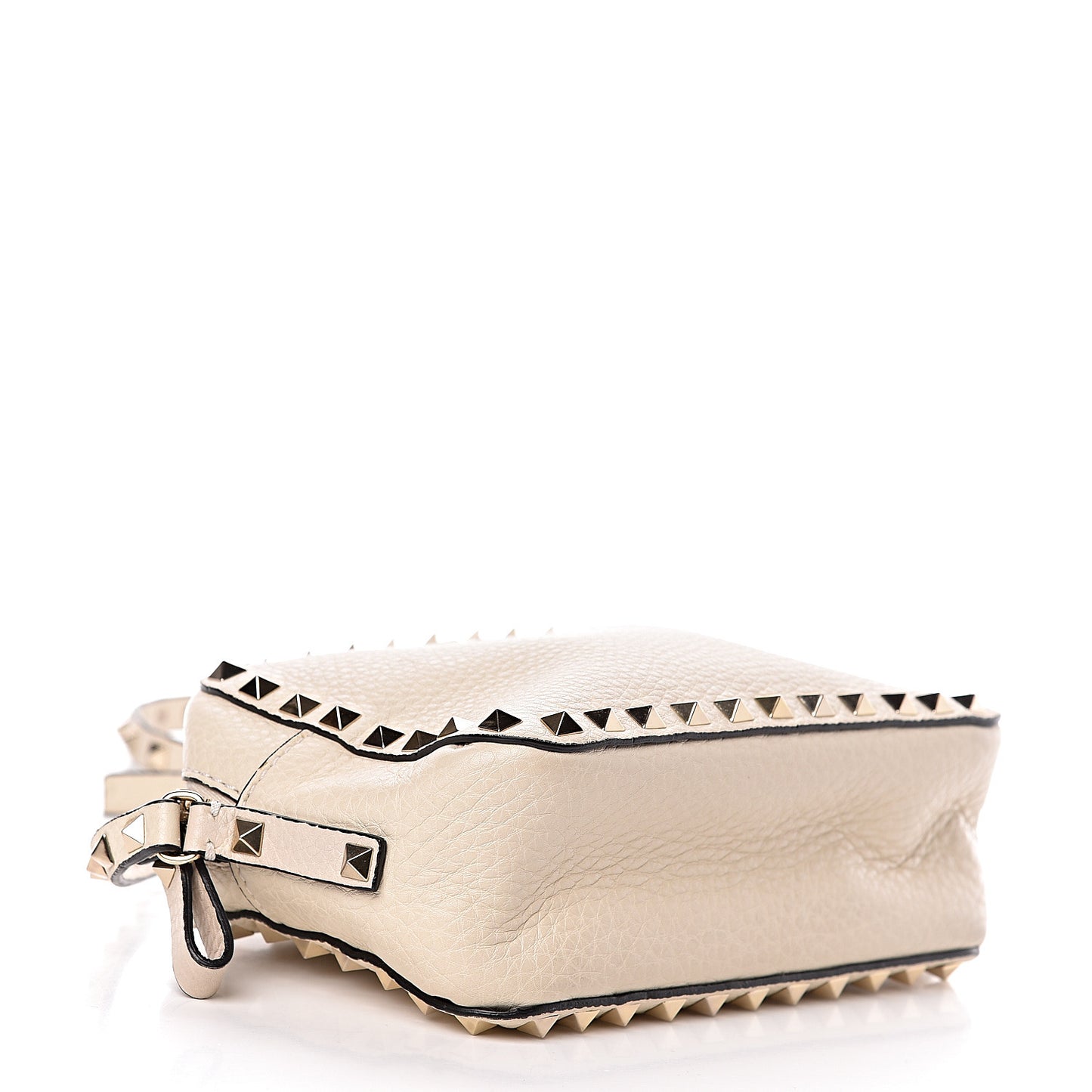 Grained Calfskin Rockstud Camera Crossbody Bag Ivory
