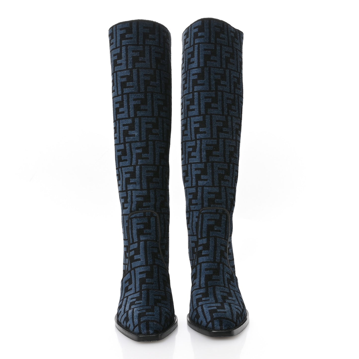 Chenille Jacquard FF 110mm Knee Boots 38 Black Blue
