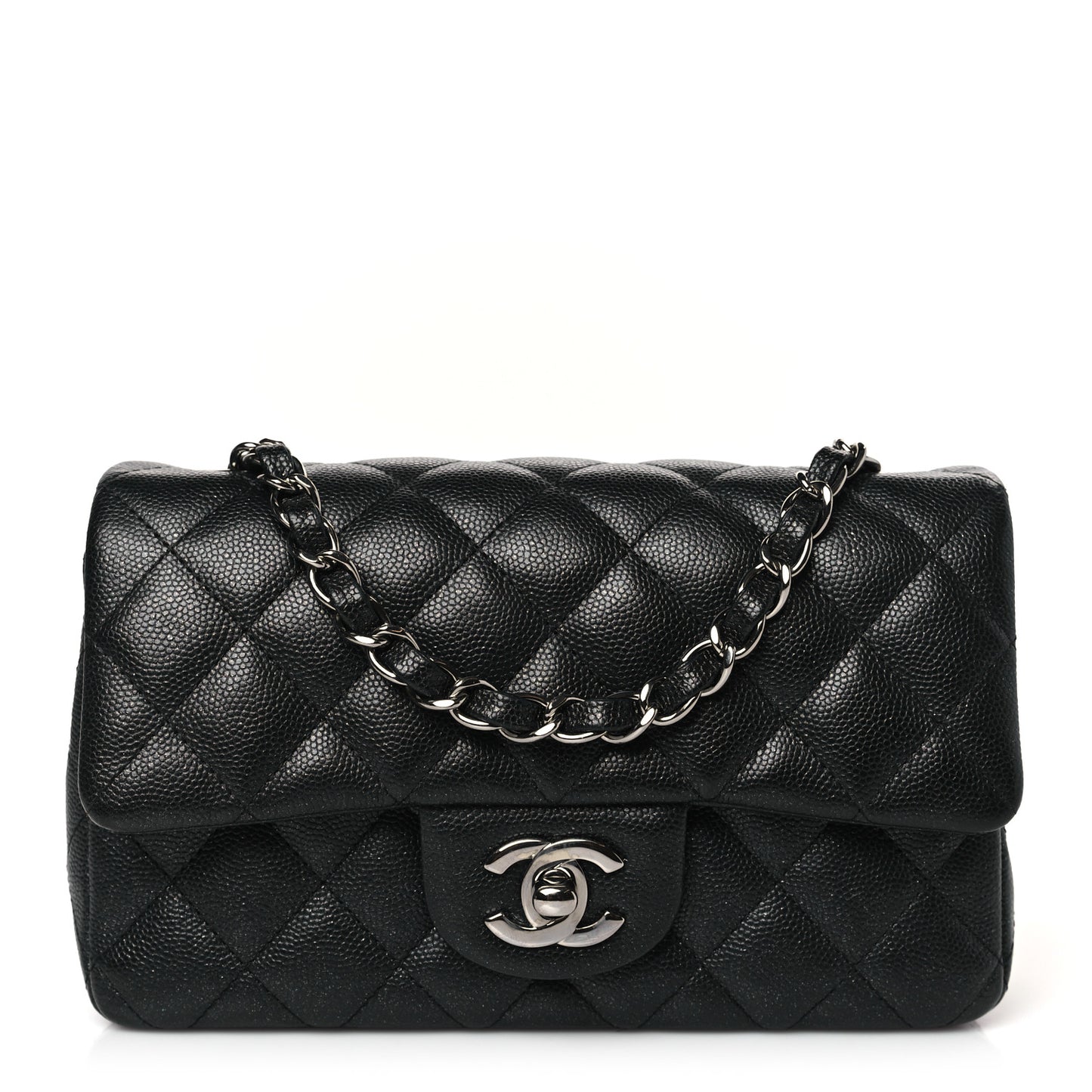 Iridescent Caviar Quilted Mini Rectangular Flap Black