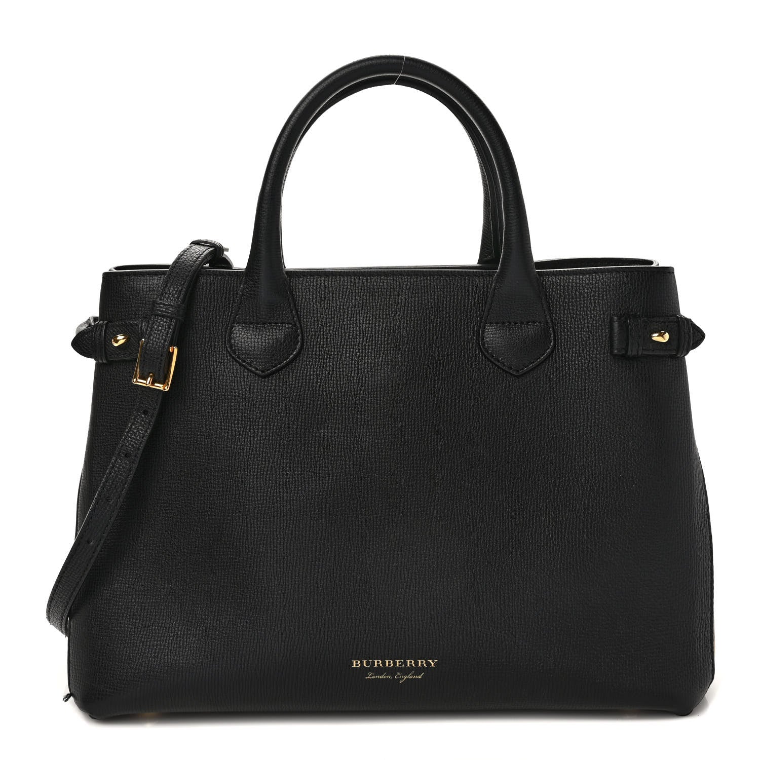Burberry Derby Calfskin House Check Medium Banner Tote Black 1 of 9