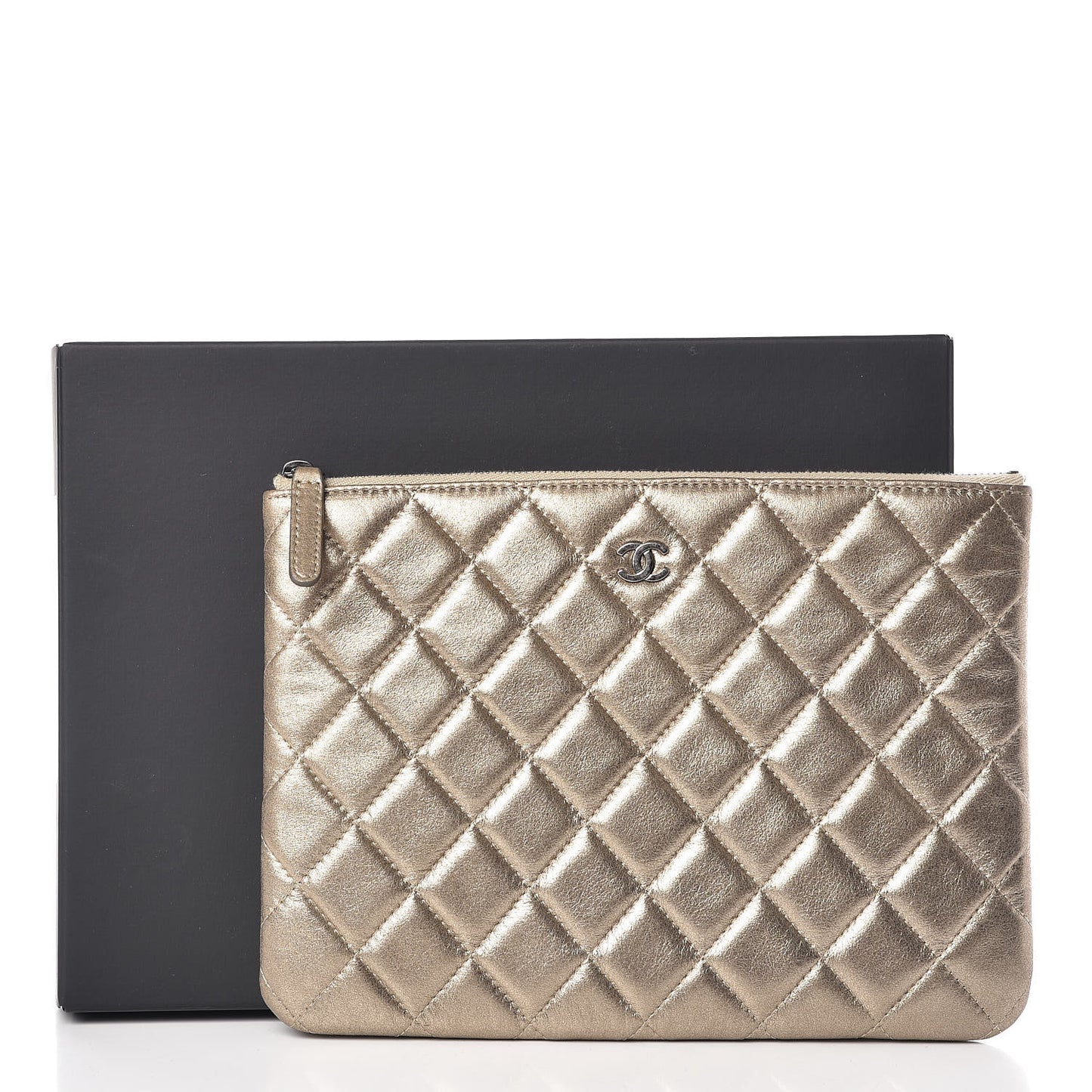 Metallic Lambskin Quilted Medium Cosmetic Case Gold