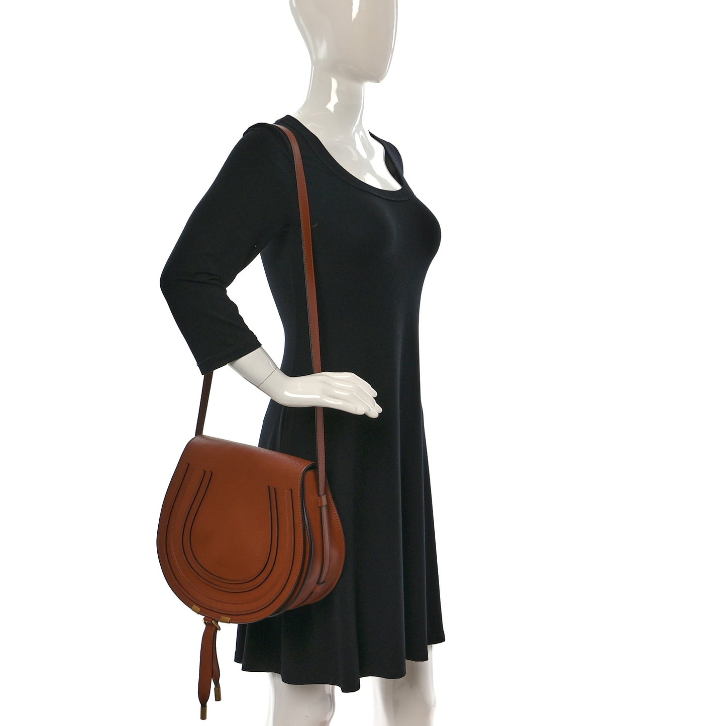 Calfskin Medium Marcie Round Crossbody Bag Tan