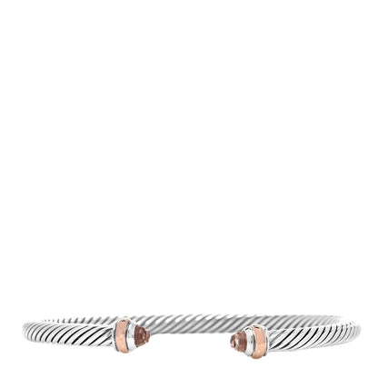 David Yurman Sterling Silver 18K Rose Gold Morganite 4mm Cable Classics Bracelet 1 of 5