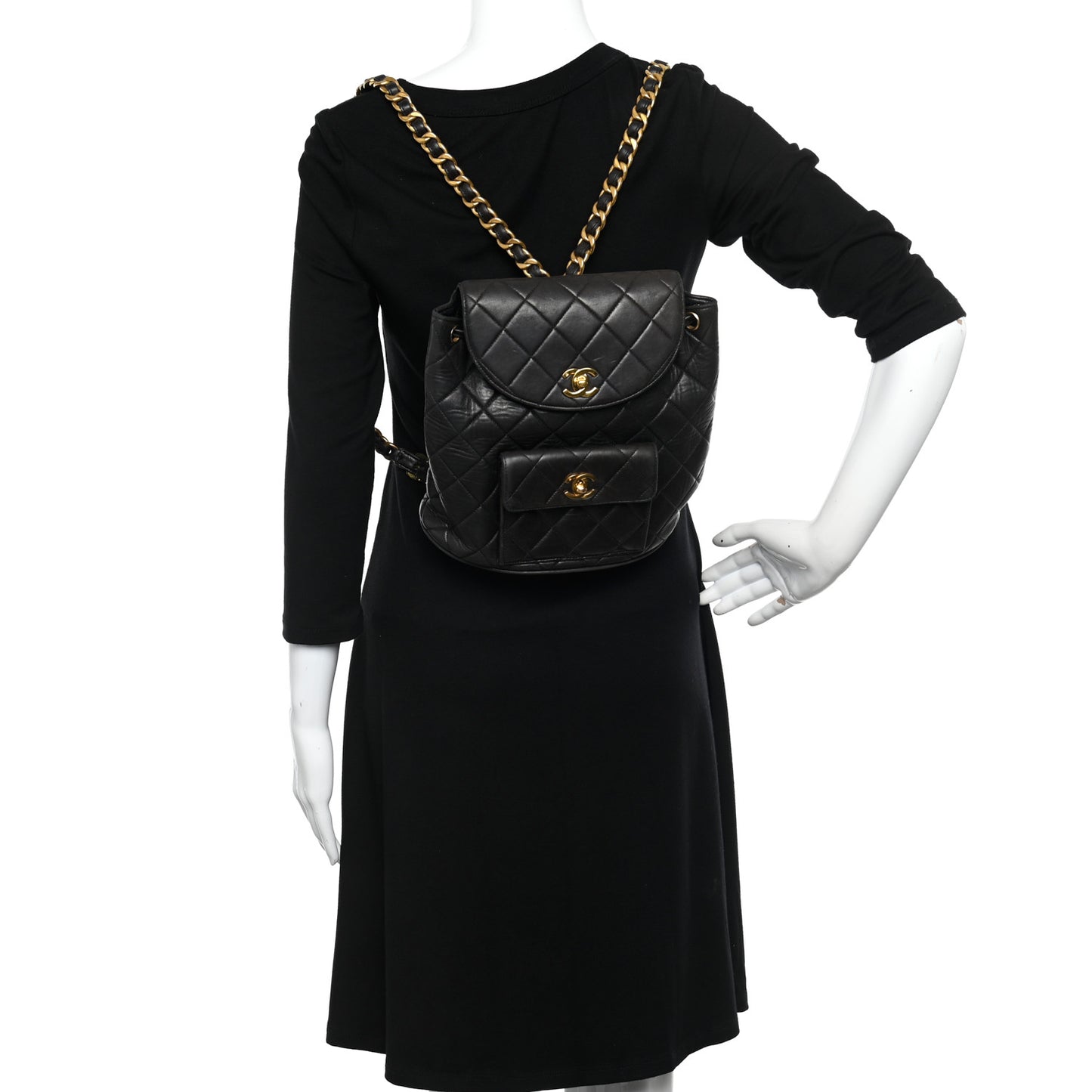 Lambskin Quilted Drawstring Backpack Black