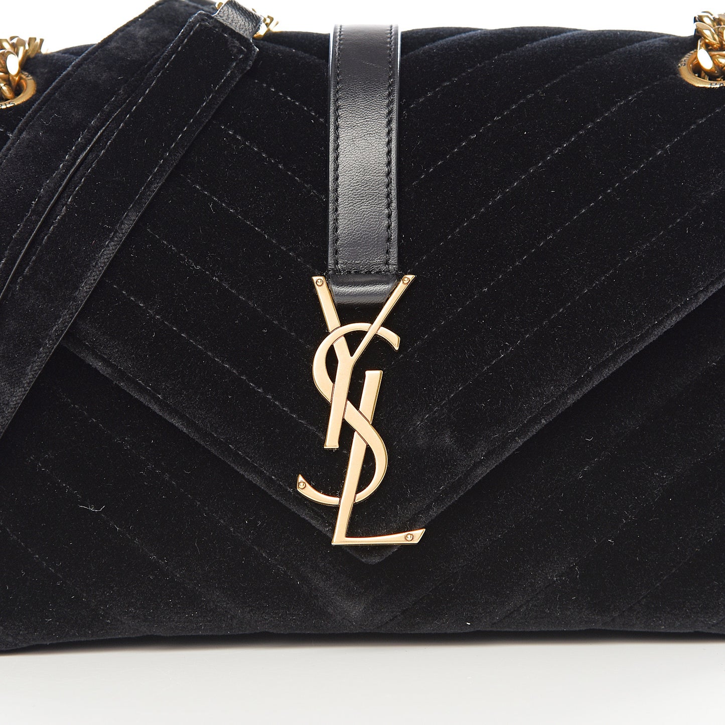 Velvet Matelasse Chevron Medium Monogram Chain Bag Black