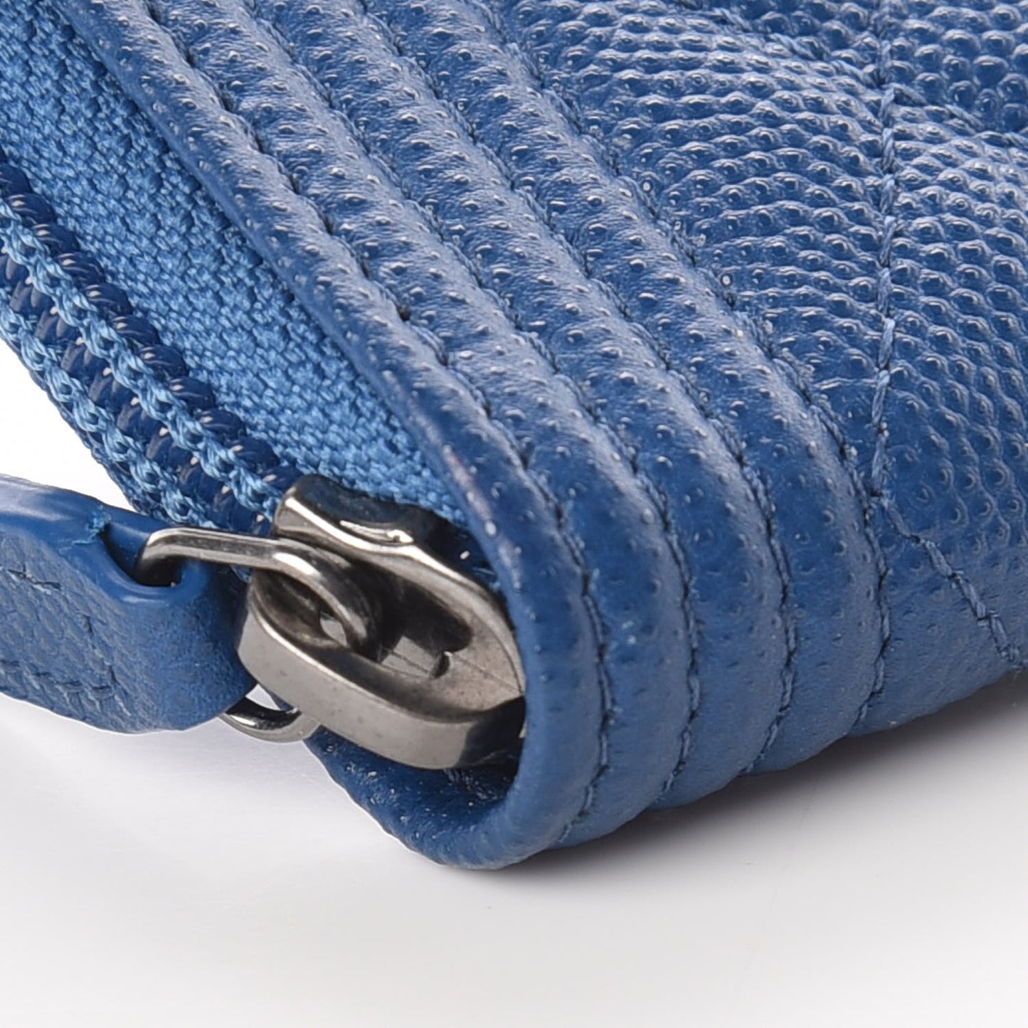 Caviar Quilted Boy Zip Around Coin Purse Wallet Dark Blue