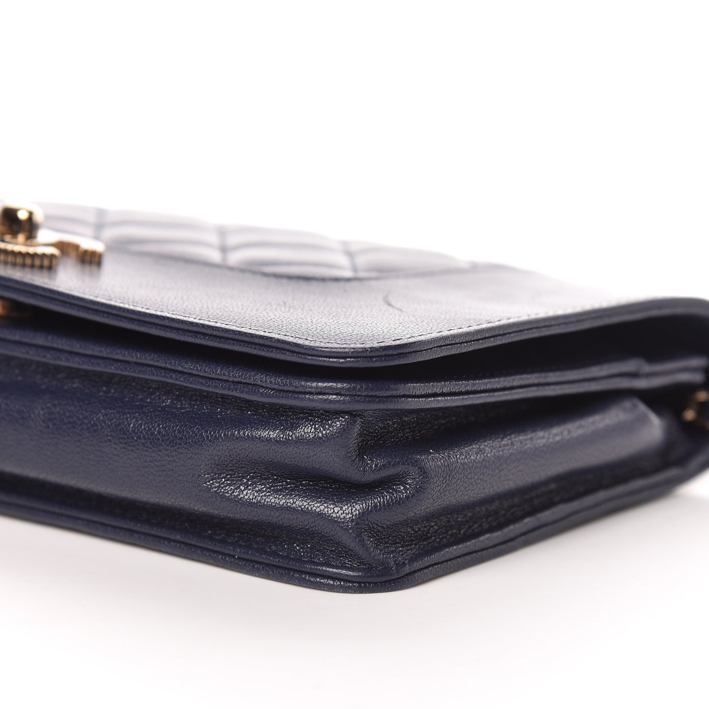 Sheepskin Quilted Mademoiselle Vintage Wallet On Chain WOC Navy