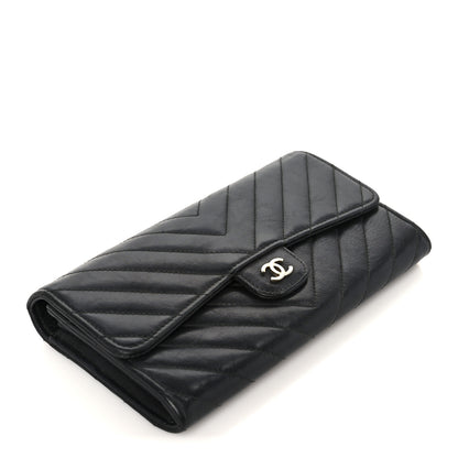 Chanel Calfskin Chevron Quilted Large Gusset Flap Wallet Black 4 of 9